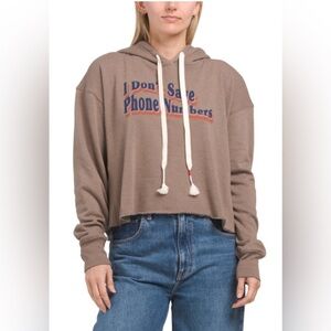 WILDFOX Who Dis Falcon Brown Harley Cropped Hooded Sweatshirt Women’s Size Large